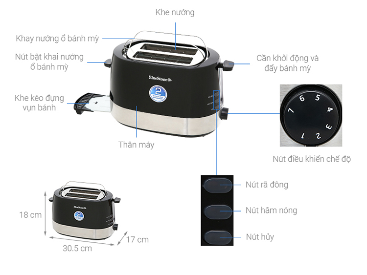 Máy Nướng Bánh Mì Bluestone TTB-2533 (850W) - Hàng chính hãng Máy Nướng Bánh Mì Bluestone TTB-2533 (850W) - Hàng chính hãng