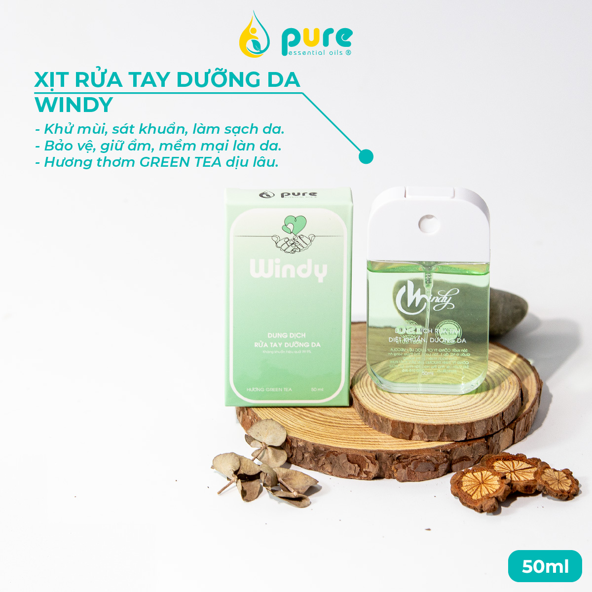 Dung dịch rửa tay dưỡng da WINDY - Aloevee/Blue Icy/ Cherry/ Green Tea/ Viosexy  - Diệt khuẩn 99,9% vi khuẩn - Hương thơm tinh tế, sang trọng - Giúp làm sạch và dưỡng ẩm cho da 50ml