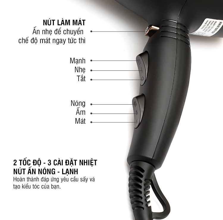 Máy Sấy Tóc Lock&Lock - Đen ENA146BLK 2000-2300W - Hàng chính hãng