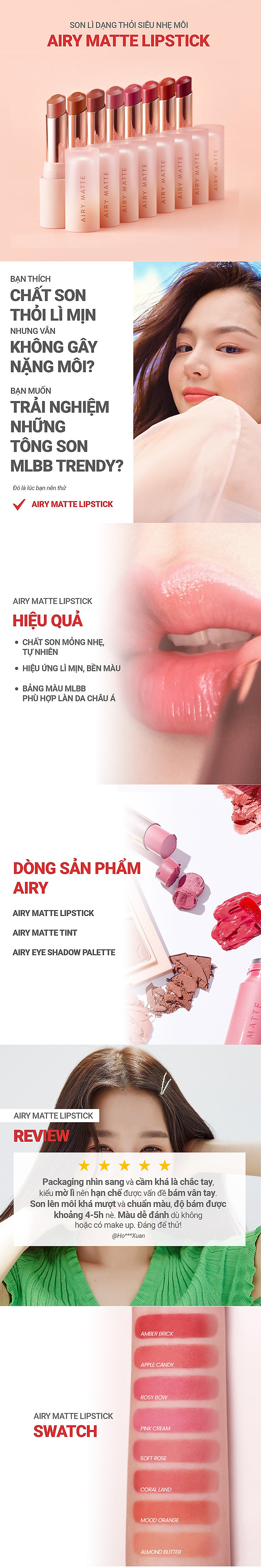 Son lì dạng thỏi siêu nhẹ môi innisfree Airy Matte Lipstick 3.5 g - Almond Butter - Cam Nude
