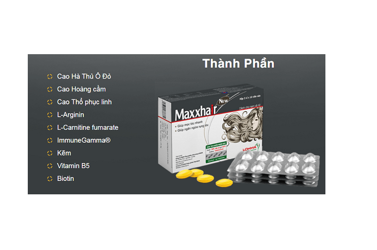 Thực phẩm bảo vệ sức khỏe Maxxhair New hộp 30 viên- Bổ sung Vitamin và khoáng chất giúp tăng cường sức khỏe của tóc; giúp tóc mọc nhanh, chắc khỏe, suôn mượt và bóng đẹp, ngăn ngừa rụng tóc, đồng thời giúp thải độc do ảnh hưởng của các hóa chất sử dụng ch