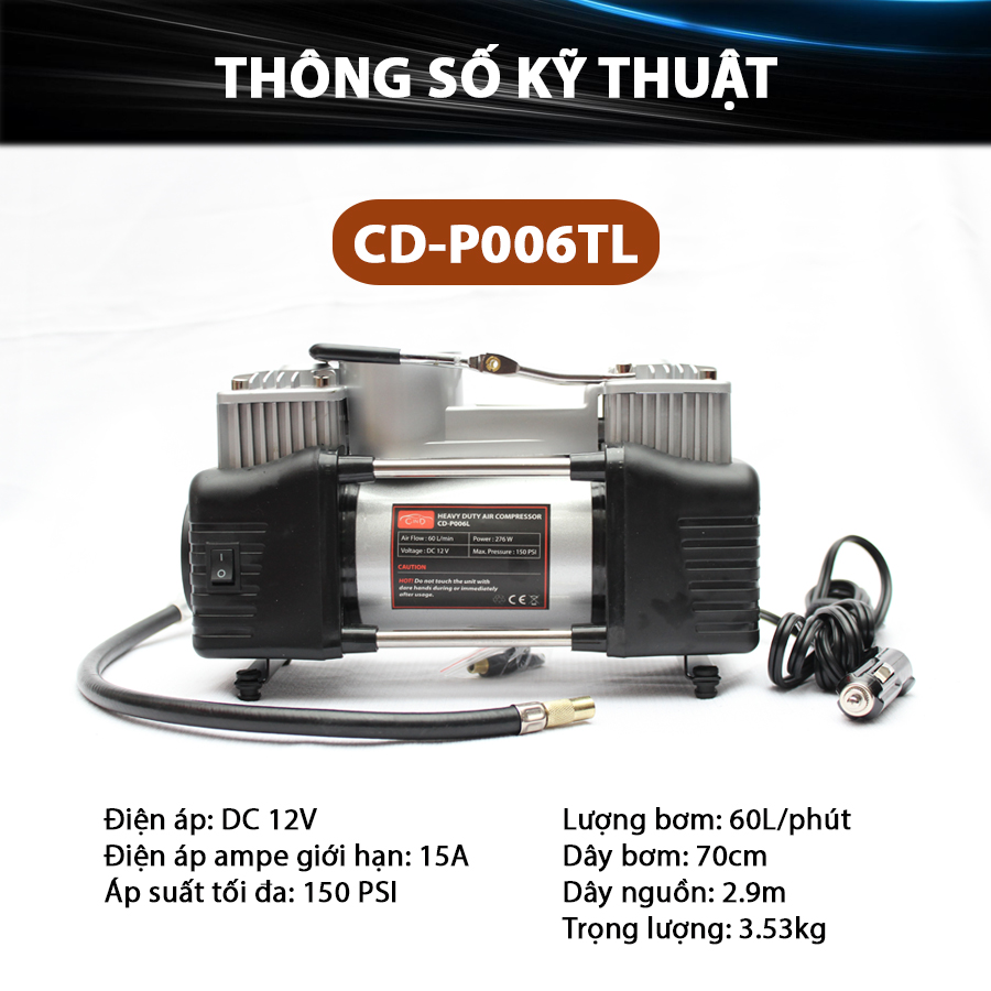 Máy bơm lốp ô tô 2 xi lanh có đèn CIND CD-P006TL 4