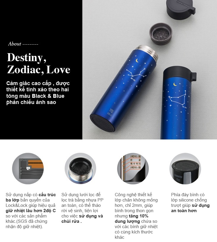 Bình Giữ Nhiệt Horoscope Bảo Bình Lock&Lock LHC4121AQ - Xanh Dương (400ml)