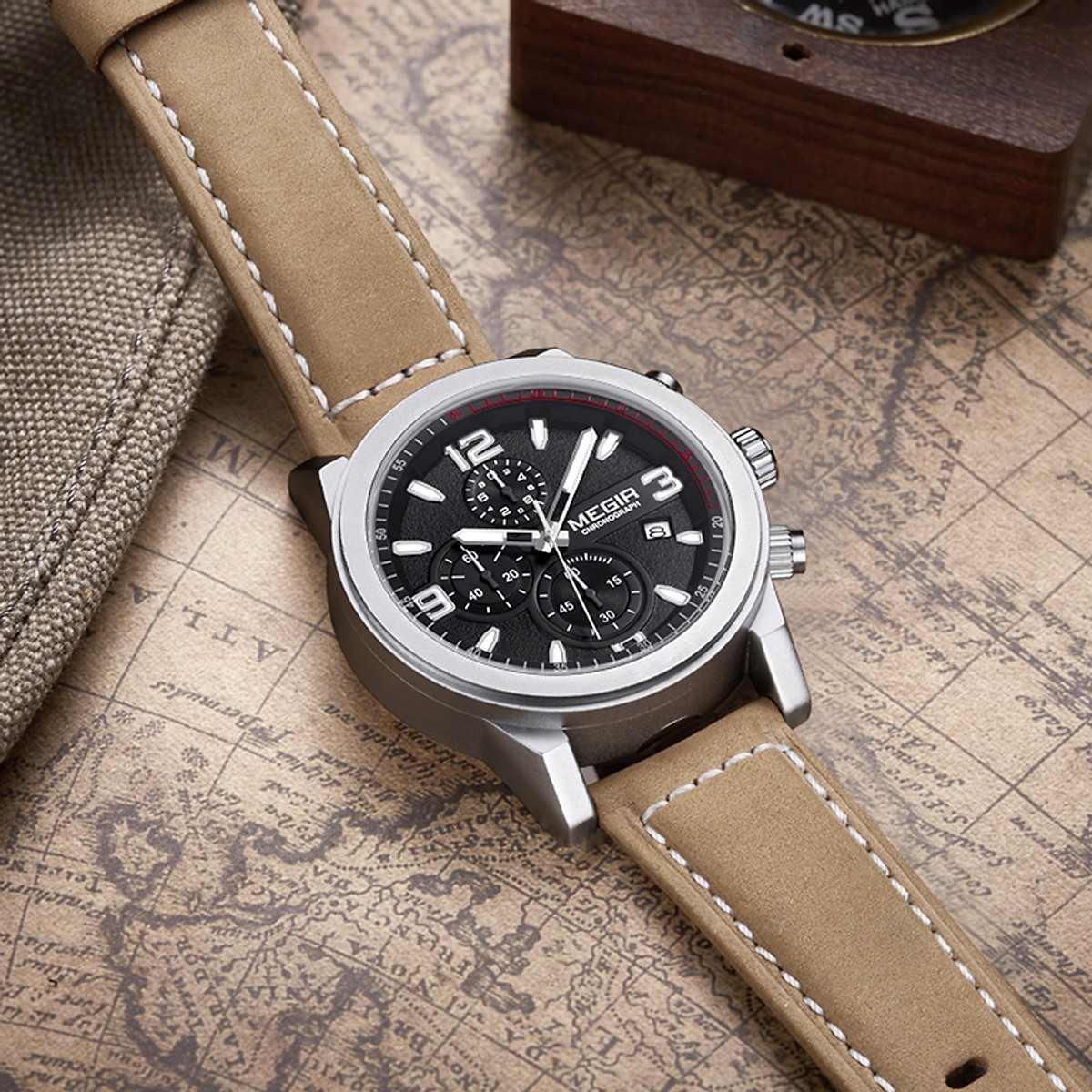 Đồng Hồ Chronograph MEGIR Dây Da Chống Thấm Nước 3ATM (Chronograph là dòng đồng hồ có 3 mặt đồng hồ nhỏ bên trong) Đồng Hồ Chronograph MEGIR Dây Da Chống Thấm Nước 3ATM (Chronograph là dòng đồng hồ có 3 mặt đồng hồ nhỏ bên trong)