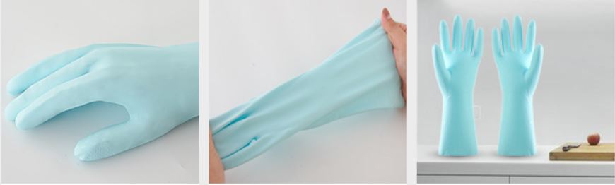 Jia Hao laundry plus velvet warm gloves waterproof and durable long thick latex rubber kitchen wash bowl household chores three-piece set 2 in 1 long