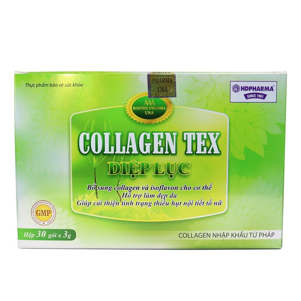Diệp Lục Collagen HDPHARMA làm đẹp da, chống lão hóa, ngừa nếp nhăn - Hộp 30 gói x 3g chuẩn GMP