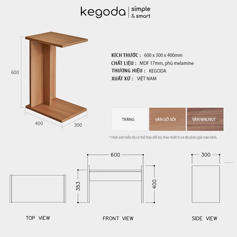 Bàn Gỗ Trang Trí Hình Chữ C Đơn Giản, Đa Năng Thương Hiệu KEGODA KGD20