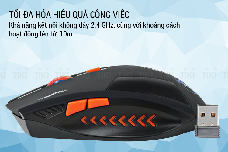 Chuột Chơi Game Không Dây Azzor Eagle 2400DPI 6 Phím - Hàng Nhập Khẩu