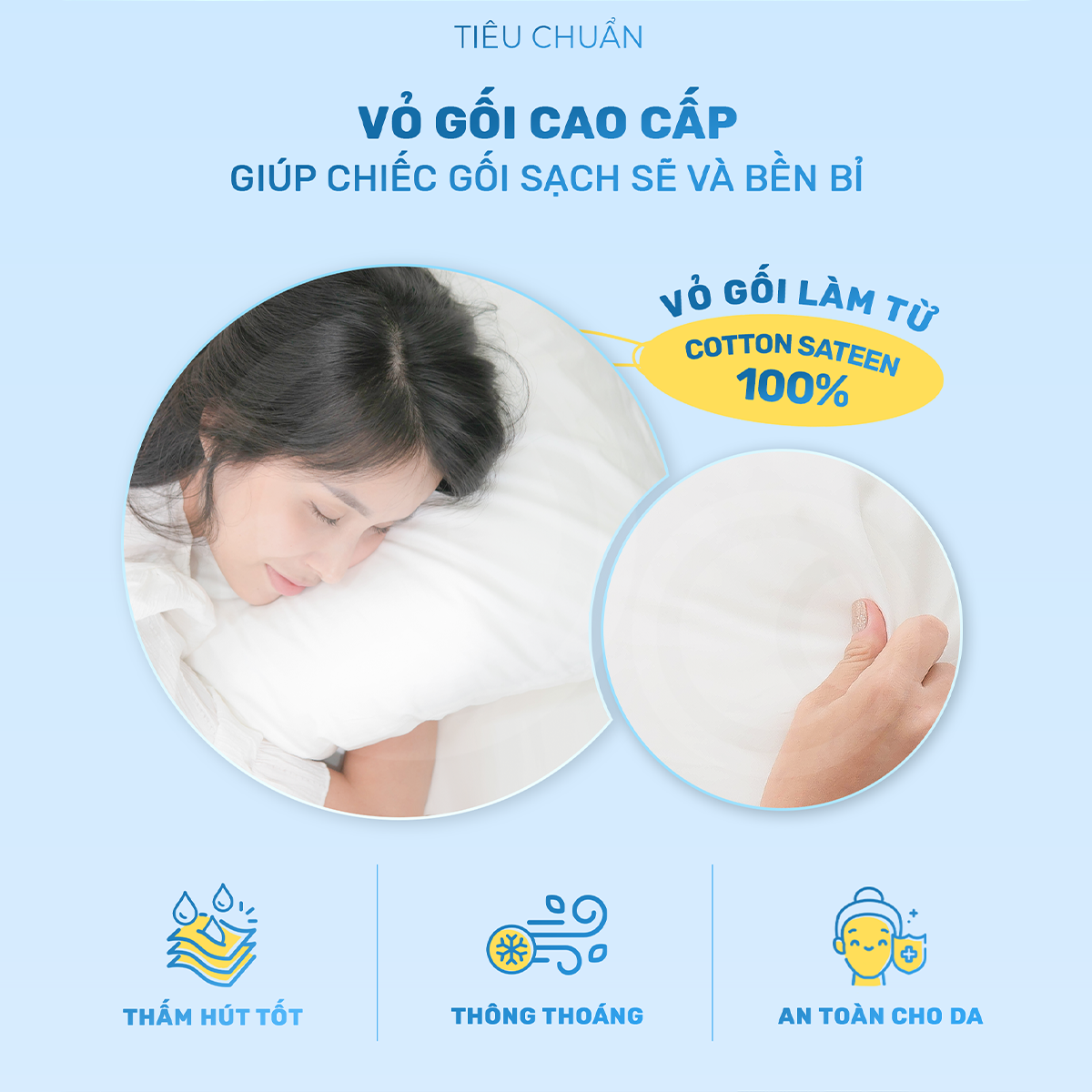 Vỏ gối cao cấp - Vỏ gối Cotton 100% - Tiêu chuẩn vỏ gối khách sạn 5 sao - Vỏ gối mát mẻ mịn màng