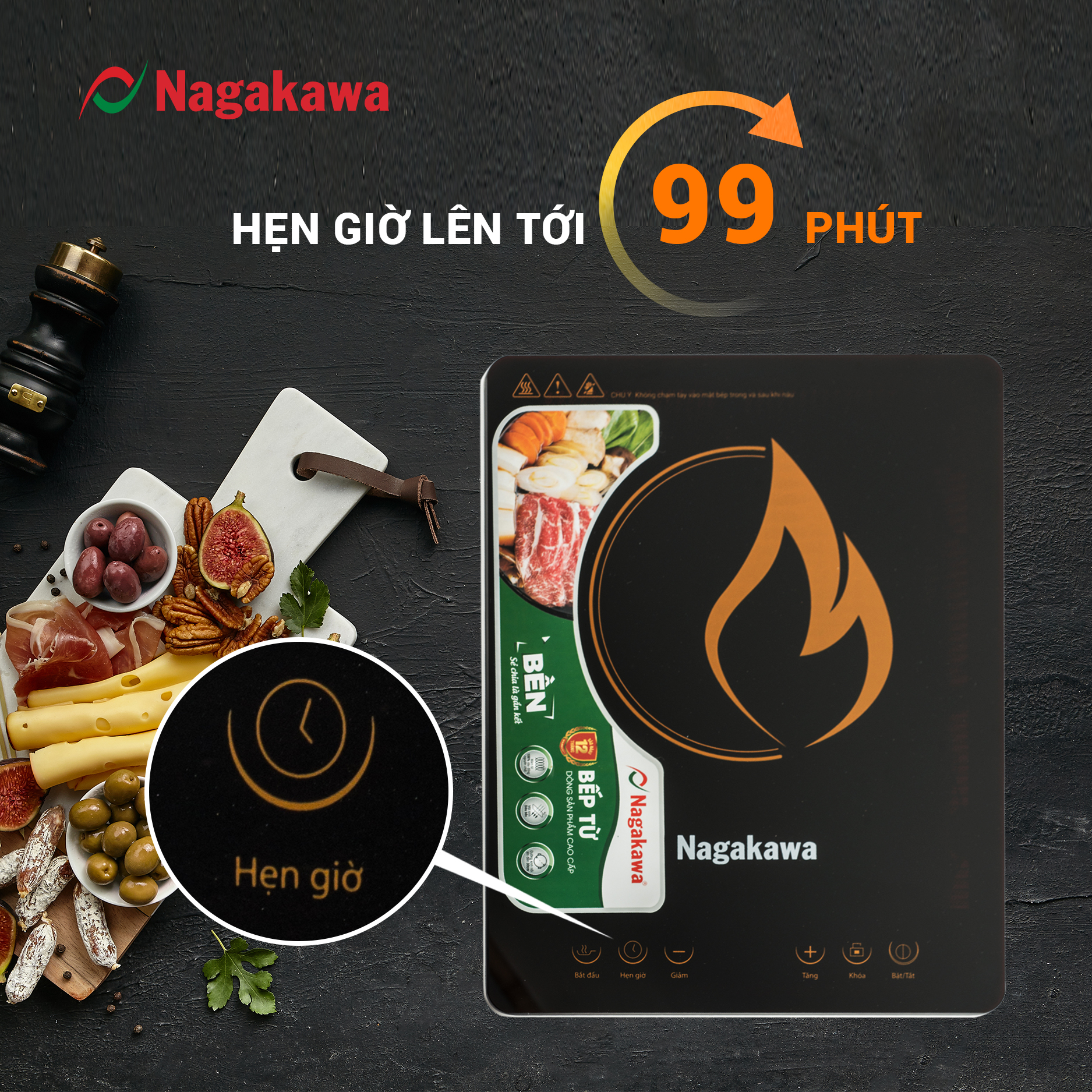 Bếp Từ Đơn Nagakawa NAG0704 (2000W) - Kèm Nồi Lẩu - Hàng Chính Hãng