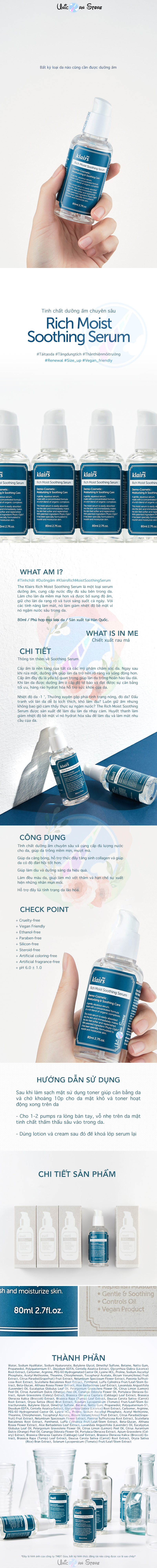 Tinh chất dưỡng ẩm sâu Klairs Rich Moist Soothing Serum
