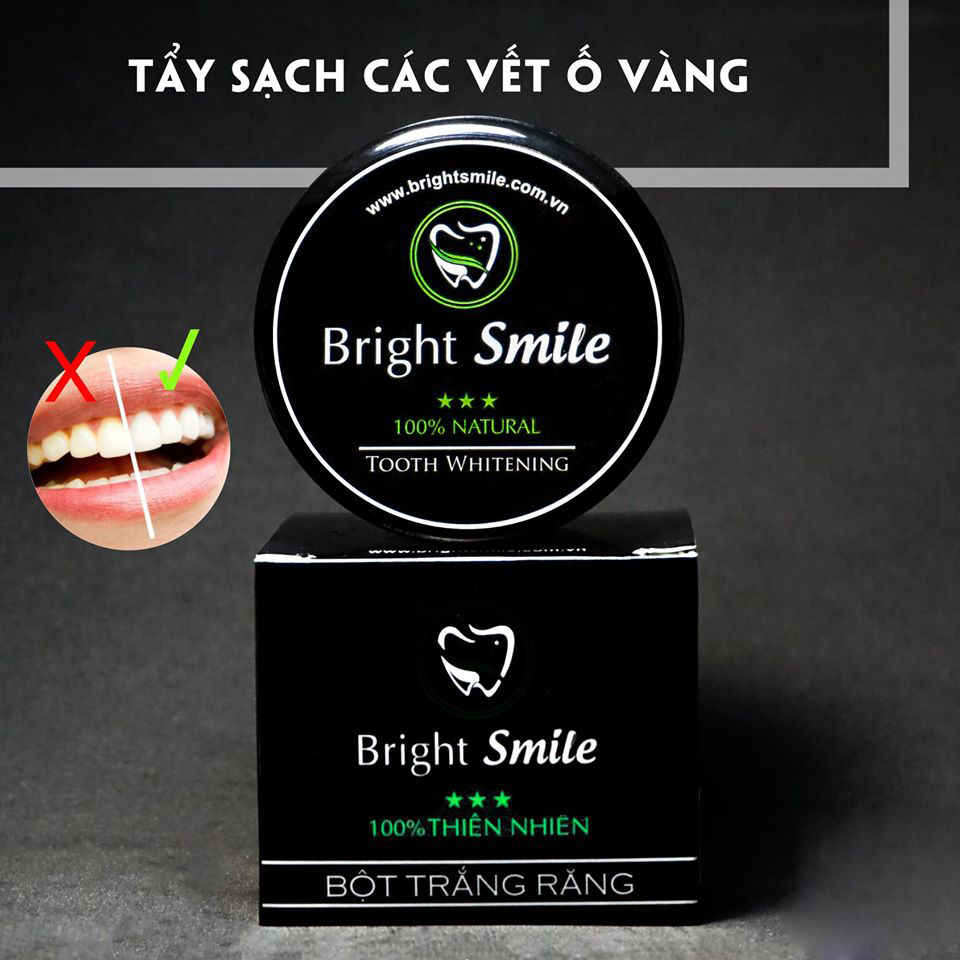 Bột tẩy trắng răng than tre Bright Smile tẩy sạch các vết ố vàng, thơm miệng - Hũ lớn 100g