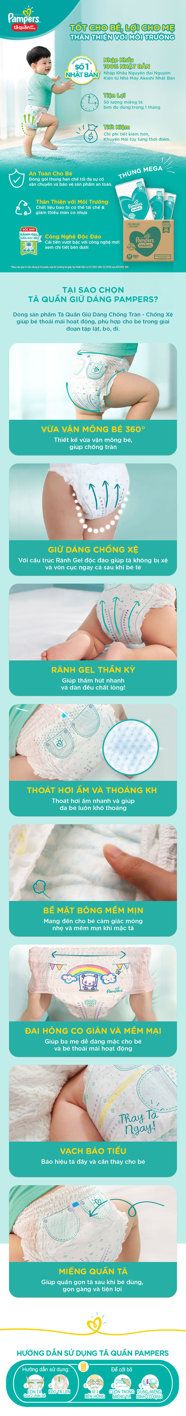 Thùng Mega Tã Quần Pampers Giữ Dáng M180/L162/XL144 - M180 - Tặng Chảo Sunhouse 21cm 