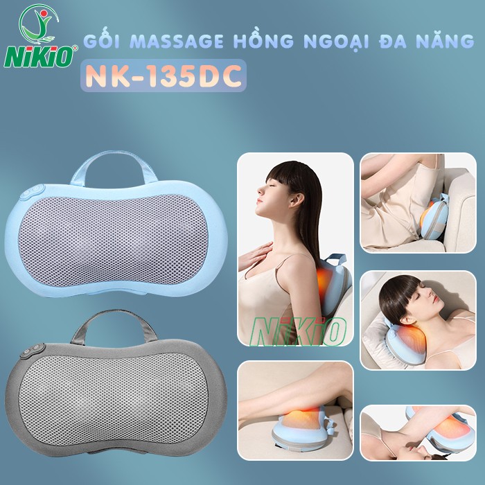 Gối massage pin sạc hồng ngoại đa năng Nikio NK-135DC