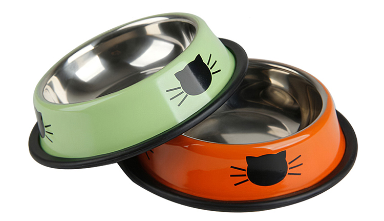 Stainless Steel Pet Bowl Anti-skid Dish Bowl with Cute Cats Painted Food Water Feeding Feeder Bowl for Small Dogs Cats