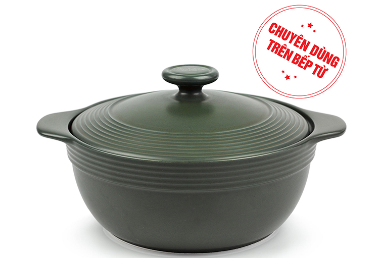 Nồi Dưỡng Sinh Hai Quai Đáy Từ 1.9 L + Nắp Minh Long Healthy Cook Xanh Rêu