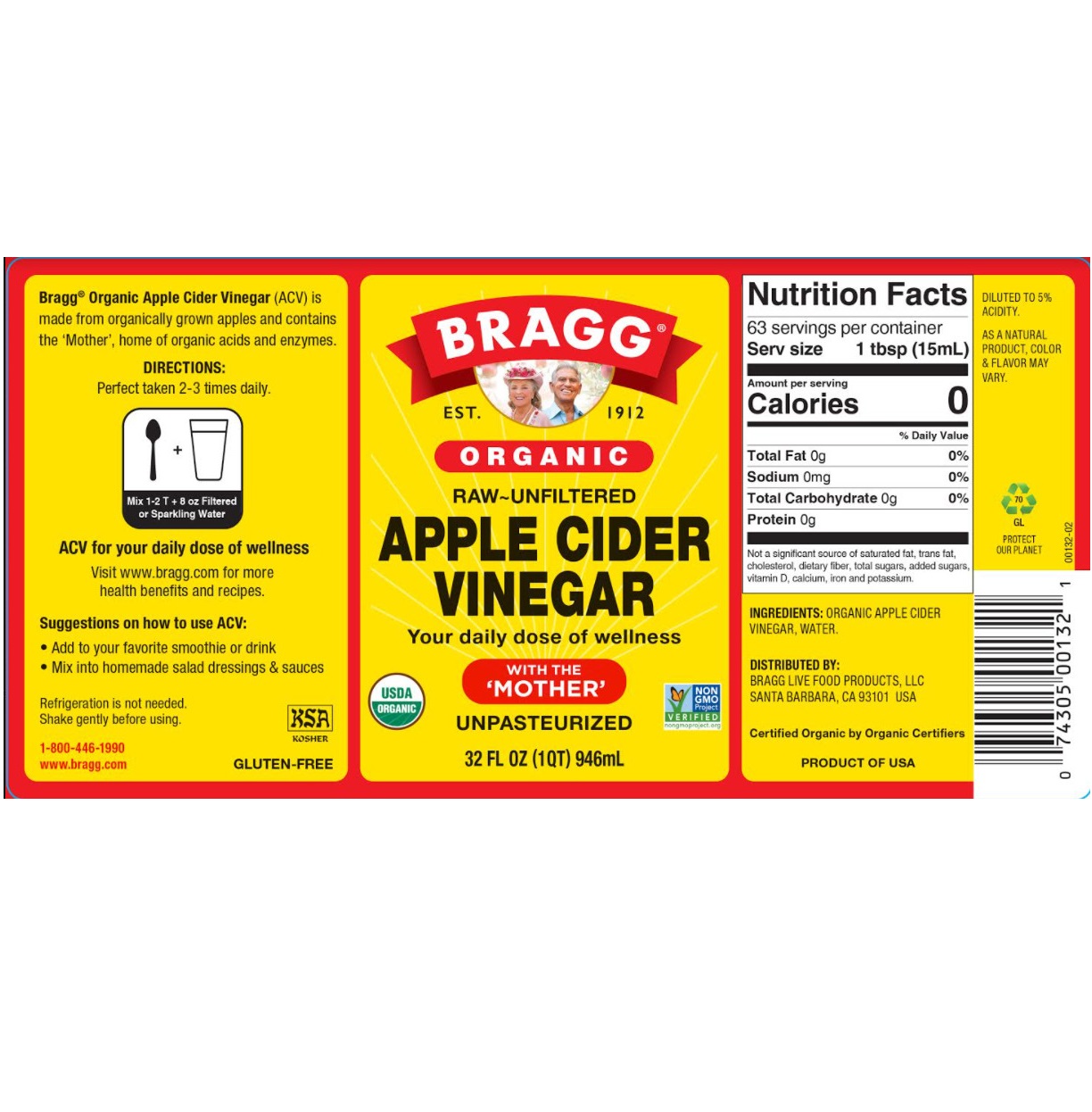 Giấm táo hữu cơ Organic Bragg 946ml (2 chai)