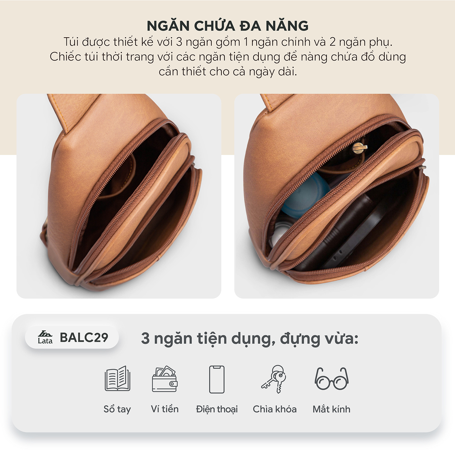 Balo Lata ( Thời trang nam cá tính cở nhỏ - Balo đeo chéo da BALC29 )