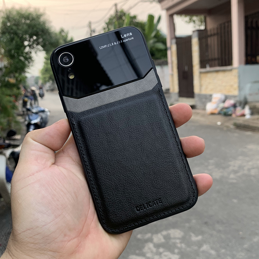 Ốp lưng da kính cao cấp dành cho iPhone XR - Màu đen - Hàng nhập khẩu - DELICATE