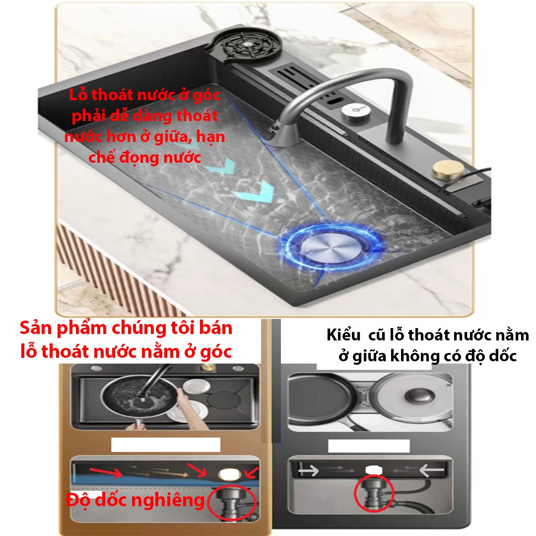 Chậu rửa bát 1 hố Inox 304 không rỉ, phủ Nano, Bồn rửa chén vòi xả thác Victory , dập vân nổi tổ ong