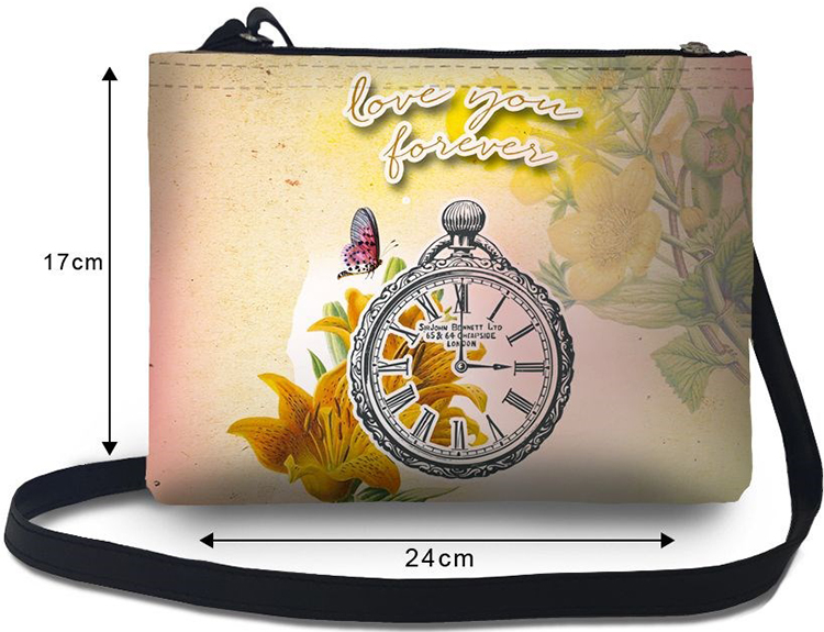 Túi Đeo Chéo Nữ In Hình Đồng Hồ Love You Forever -Tuvt026