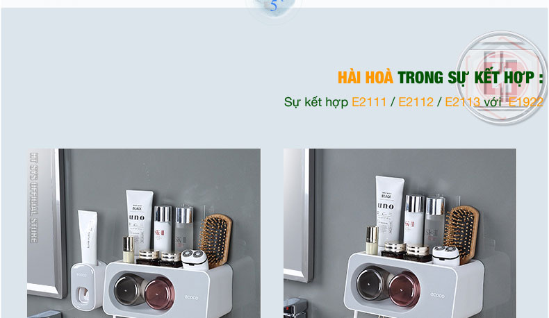 Bộ dụng cụ nhả kem đánh răng tự động 2/3/4 cốc và giá treo bàn chải đa năng HT SYS-ECOCO - E1992 - E2111 - E2112 - E2113 - Chất liệu ABS cao cấp