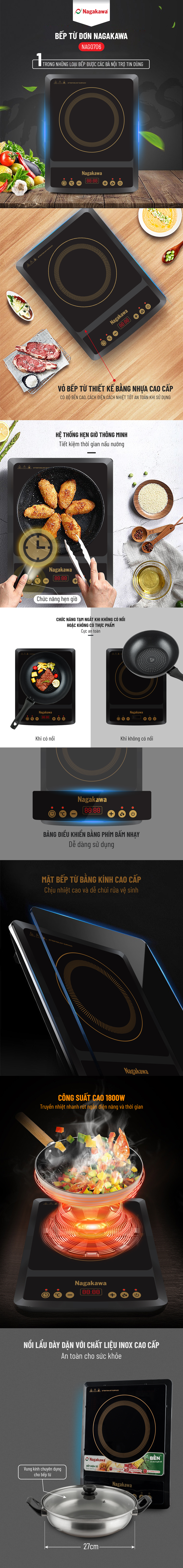 Bếp Từ Đơn Nagakawa NAG0706 (1800W) - Kèm Nồi Lẩu - Hàng Chính Hãng