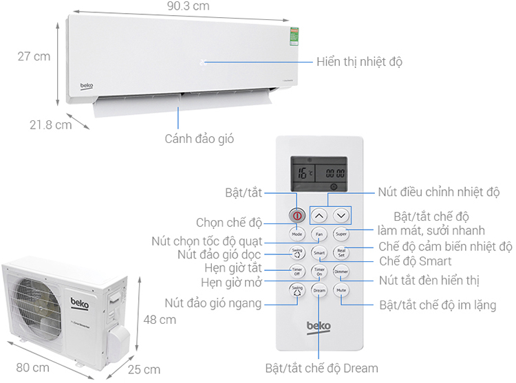 Máy Lạnh Inverter Beko Rsvc13bv (1.5hp) - Hàng Chính Hãng