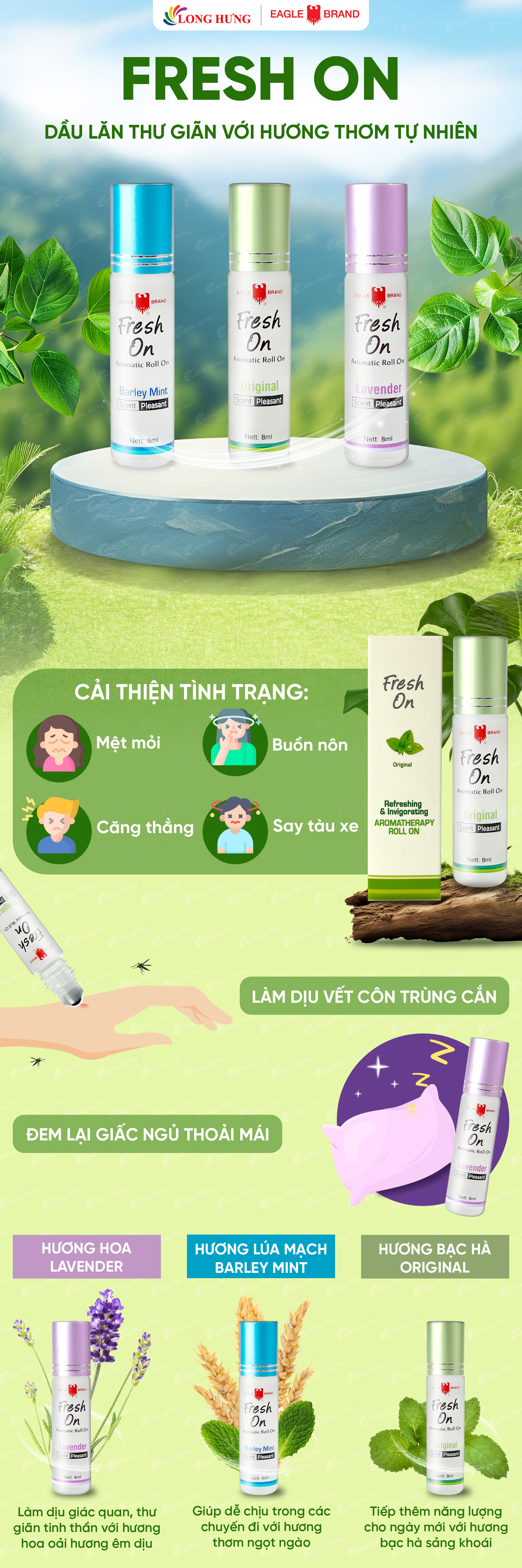 Dầu lăn giảm căng thẳng Eagle Brand Fresh On (8ml) - Hàng chính hãng