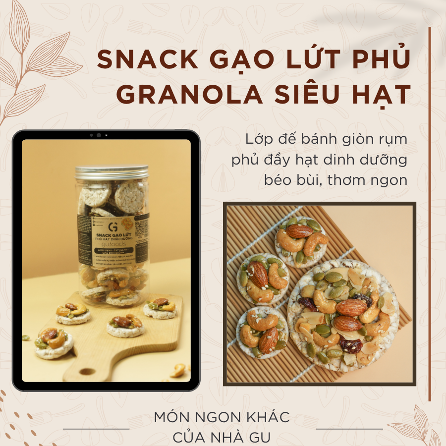 Bánh gạo lứt GUfoods (510g) - Không chiên dầu, Không đường, Từ gạo và ngũ cốc nguyên hạt, Lành mạnh, Phù hợp Eat clean, Ăn vặt healthy, Thực dưỡng, Tập gym, Thuần chay, Đa dạng hương vị