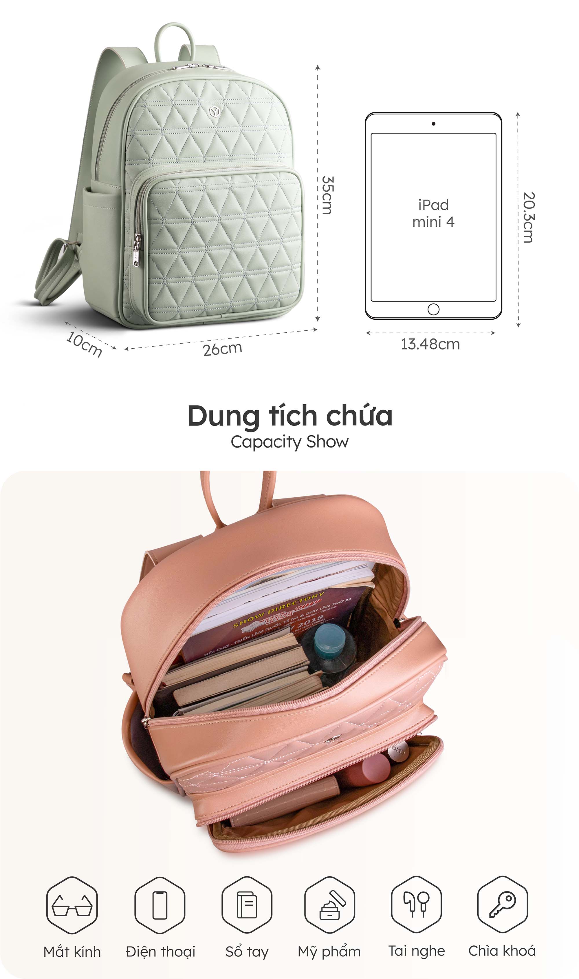 Balo Yuumy ( Thời trang nữ tiện lợi cỡ trung - Balo da Seasand YBA81 )