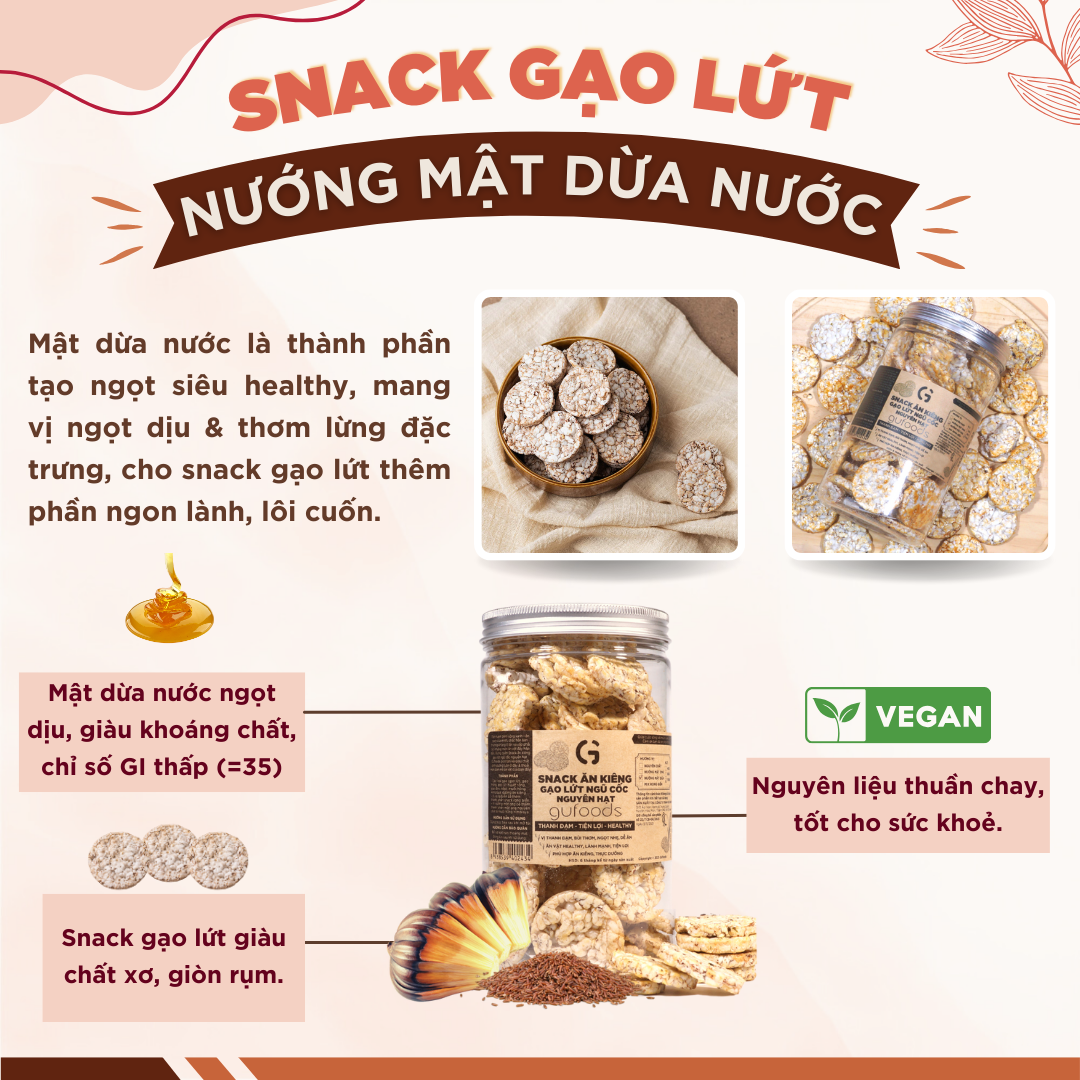 Snack gạo lứt phủ macca GUfoods - Topping siêu hạt, Giòn rụm, Thơm bùi, Giàu dinh dưỡng, Healthy, Eat clean, Thuần chay