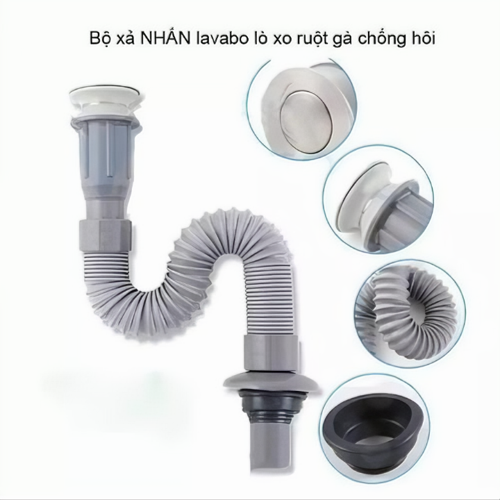 Bộ xả lavabo ruột gà KG48 nhấn nhựa abs cao cấp, dùng cho chậu lavabo treo tường - Hàng chính hãng