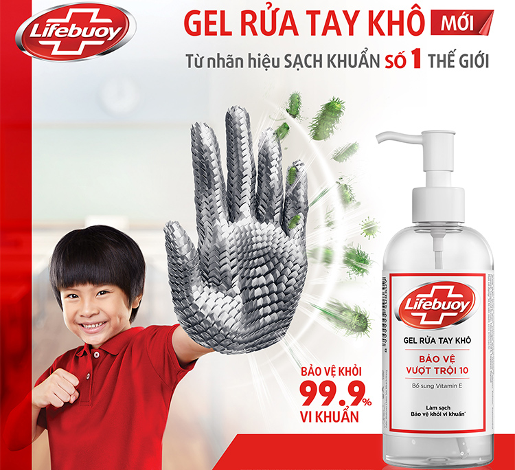 Gel Rửa Tay Khô Sạch Siêu Nhanh Lifebuoy Bảo Vệ Vượt Trội 10 (Chai Vòi 235ml)
