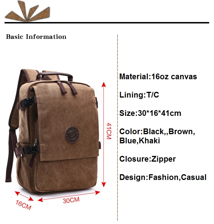 Unisex Casual Canvas Travel Backpack Large Capacity Laptop Bag Student Bag