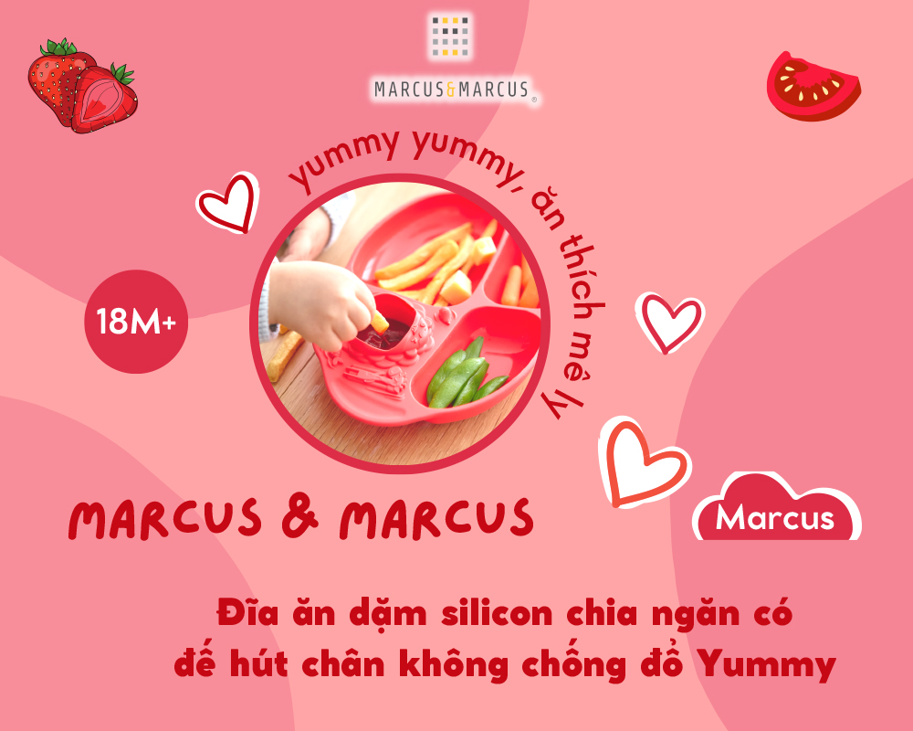 Đĩa ăn dặm silicon chia ngăn có đế hút chân không chống đổ Yummy Marcus & Marcus, cho bé từ 18 tháng