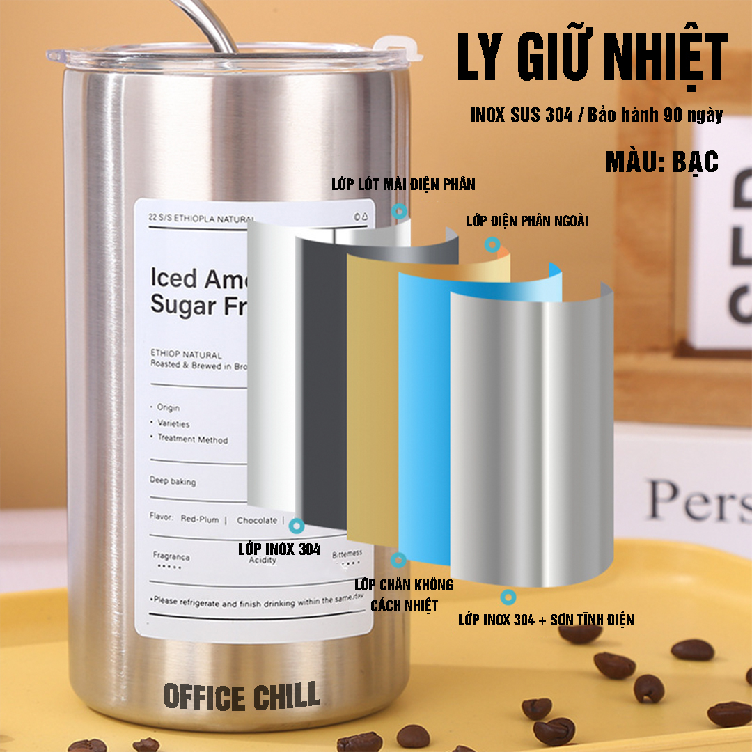 Ly Giữ Nhiệt 8 Tiếng Inox 304 5 Lớp, Cốc Giữ Nhiệt Iced Americano Cao Cấp Bán Chạy Bảo Hành 90 Ngày Tại Office Chill
