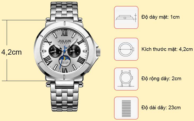 Đồng Hồ Nam Dây Thép 6 Kim Julius JAh-102A
