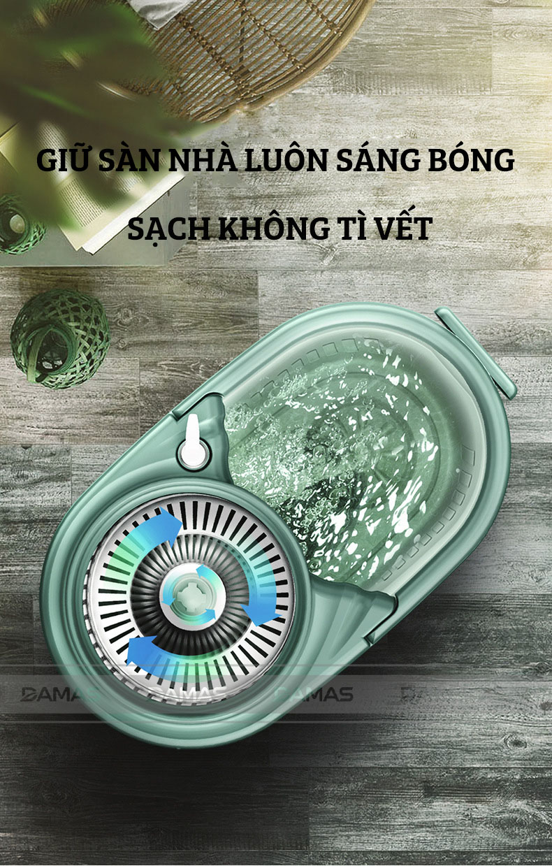 Bộ Cây Lau Nhà Tự Vắt Thông Minh Damas G720 - Chổi Lau Xoay 360 Độ, Giặt Sạch Vắt Khô Nhanh Chóng - Thiết Kế Nâng Cấp Bổ Sung Tay Kéo Giúp Di Chuyển Dễ Dàng - Chất Liệu Nhựa PP Cao Cấp Chống Mài Mòn Gia Tăng Thời Gian Sử Dụng - Hàng Chính Hãng