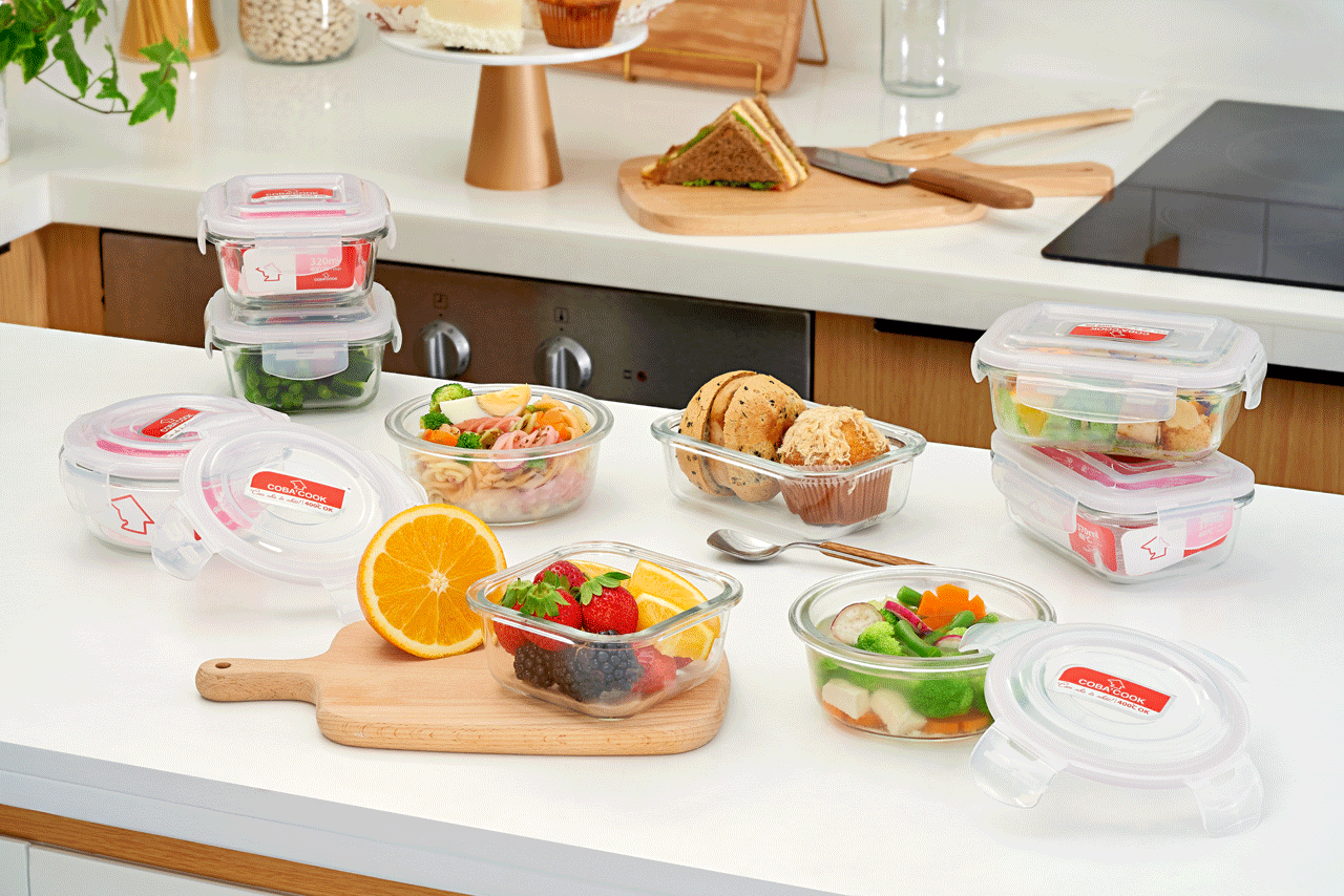 Bộ 5 hộp thủy tinh hộp đựng cơm trữ thức ăn thực phẩm trong tủ lạnh chịu nhiệt COBA'COOK 400ml- CCR45
