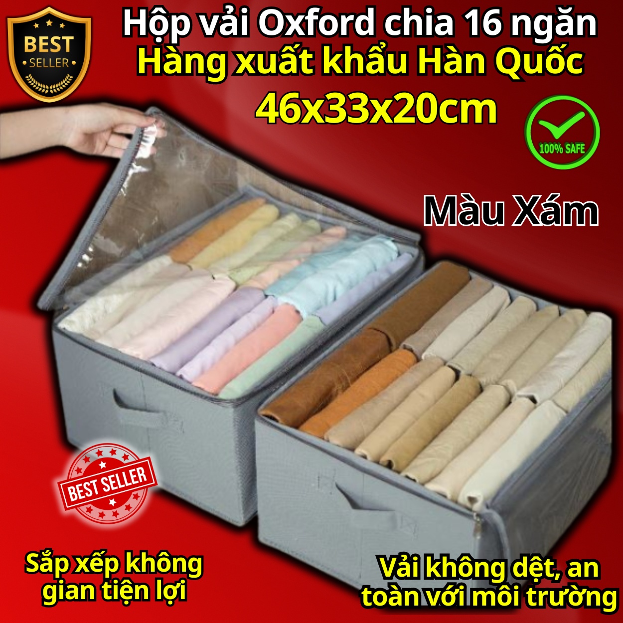 Hộp vải đựng quần áo chia 9 ngăn - 16 ngăn đa năng D Danido - Khay đựng đồ 9 ngăn tiện ích, chất liệu cao cấp vải không dệt có nắp, an toàn môi trường