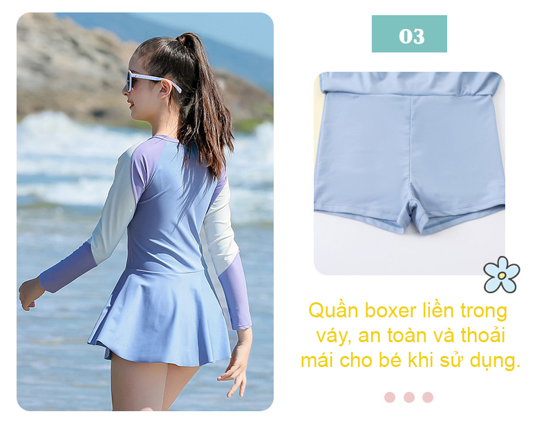 Đồ bơi size lớn cho bé gái, mẫu liền thân tay dài chống nắng, áo tắm big size dáng váy có khóa kéo trẻ em nữ, chất thun bơi lạnh cao cấp | BT38