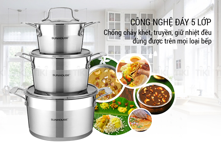 Bộ Nồi Inox 5 Đáy Sunhouse SH779