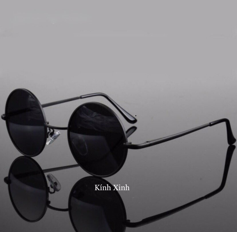 Kính râm Nam Nữ Mắt Tròn Nhỏ Mini Tròng Thủy Tinh Gọng Lò Xo
