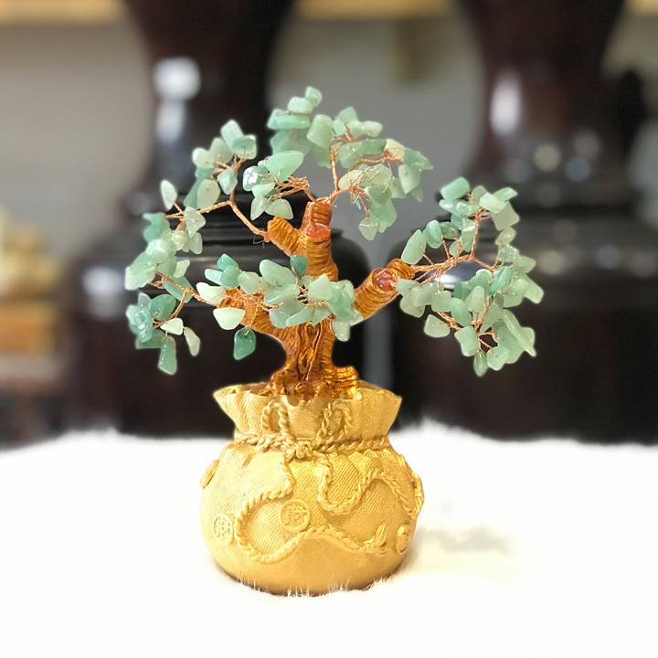cây tài lộc thạch anh xanh chậu túi vàng