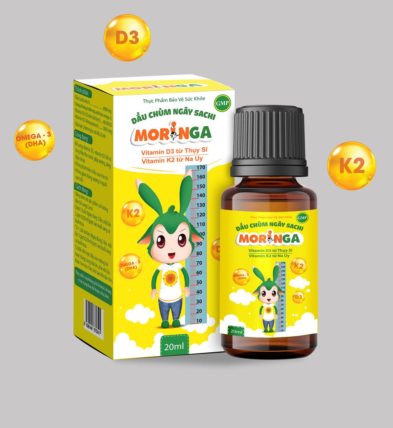 Dầu chùm ngây Sachi Moringa 20ml - Bổ sung Vitamin D3 và K2 tăng hấp thu Canxi, phát triển chiều cao, chống còi xương - Lọ 20ml 1