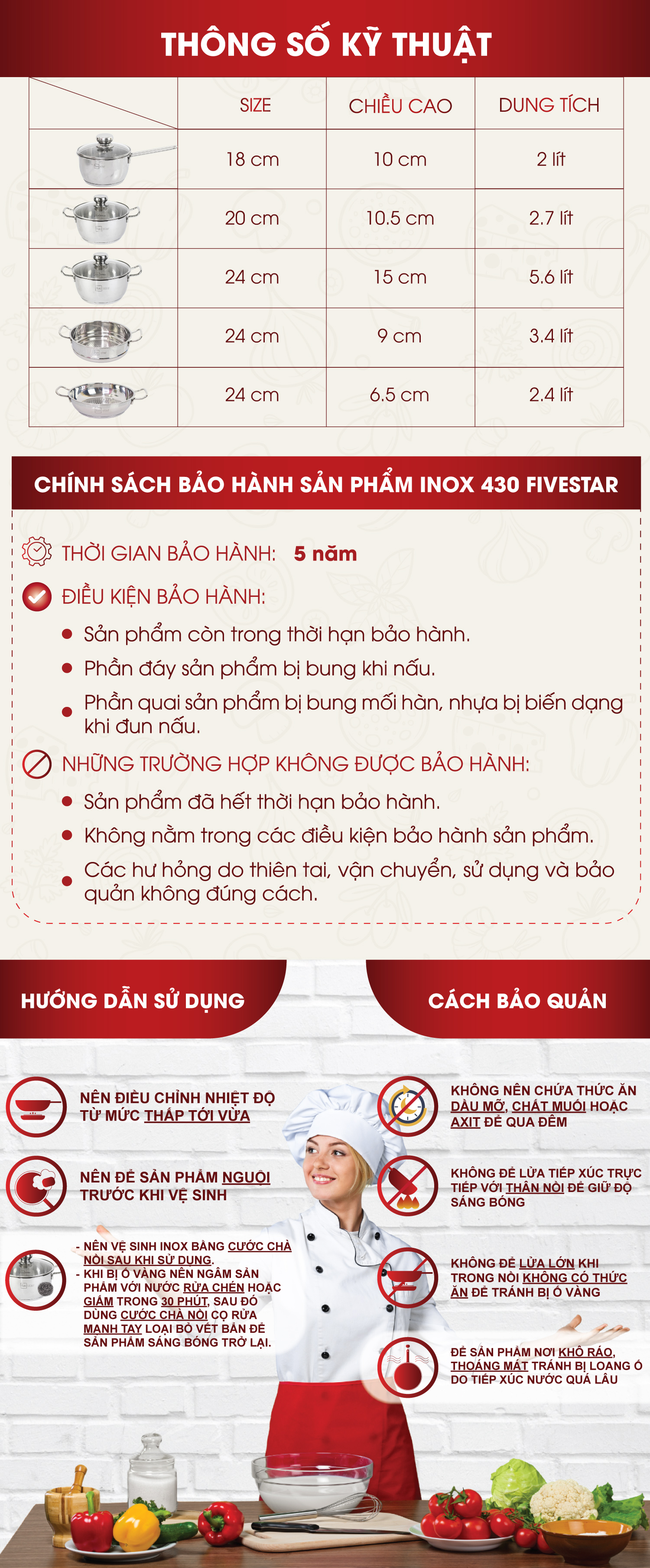 Bộ Nồi Inox 3 Đáy Gồm 3 Nồi 1 Chảo 1 Xửng Fivestar FS08CG1 - Hàng Chính Hãng