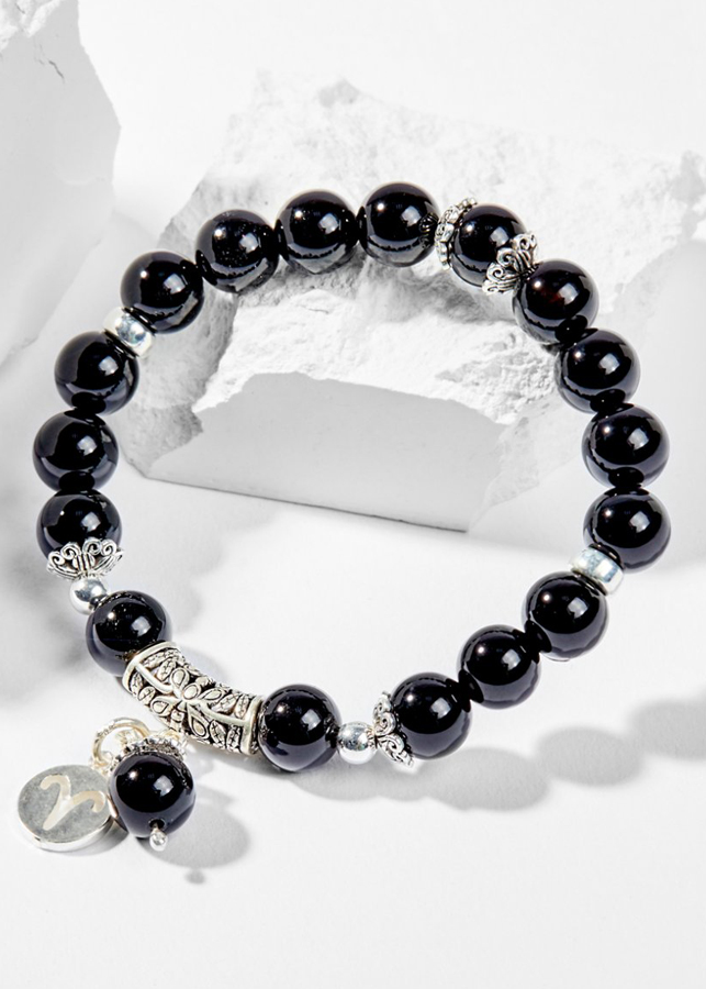 Vòng Tay Phong Thủy Đá Obsidian Phối Charm Cung Hoàng Đạo Bạch Dương (8mm) Mệnh Thủy, Mộc
