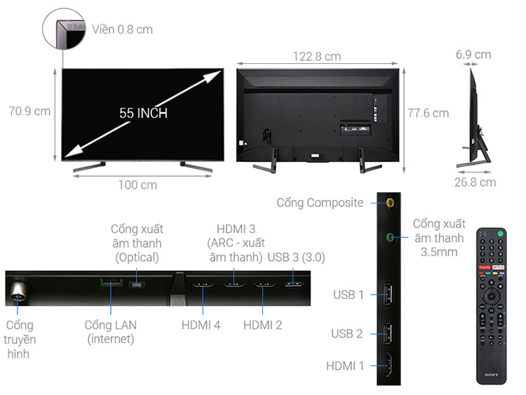 Android Tivi Sony 4K 55 inch KD-55X9500G - Hàng Chính Hãng