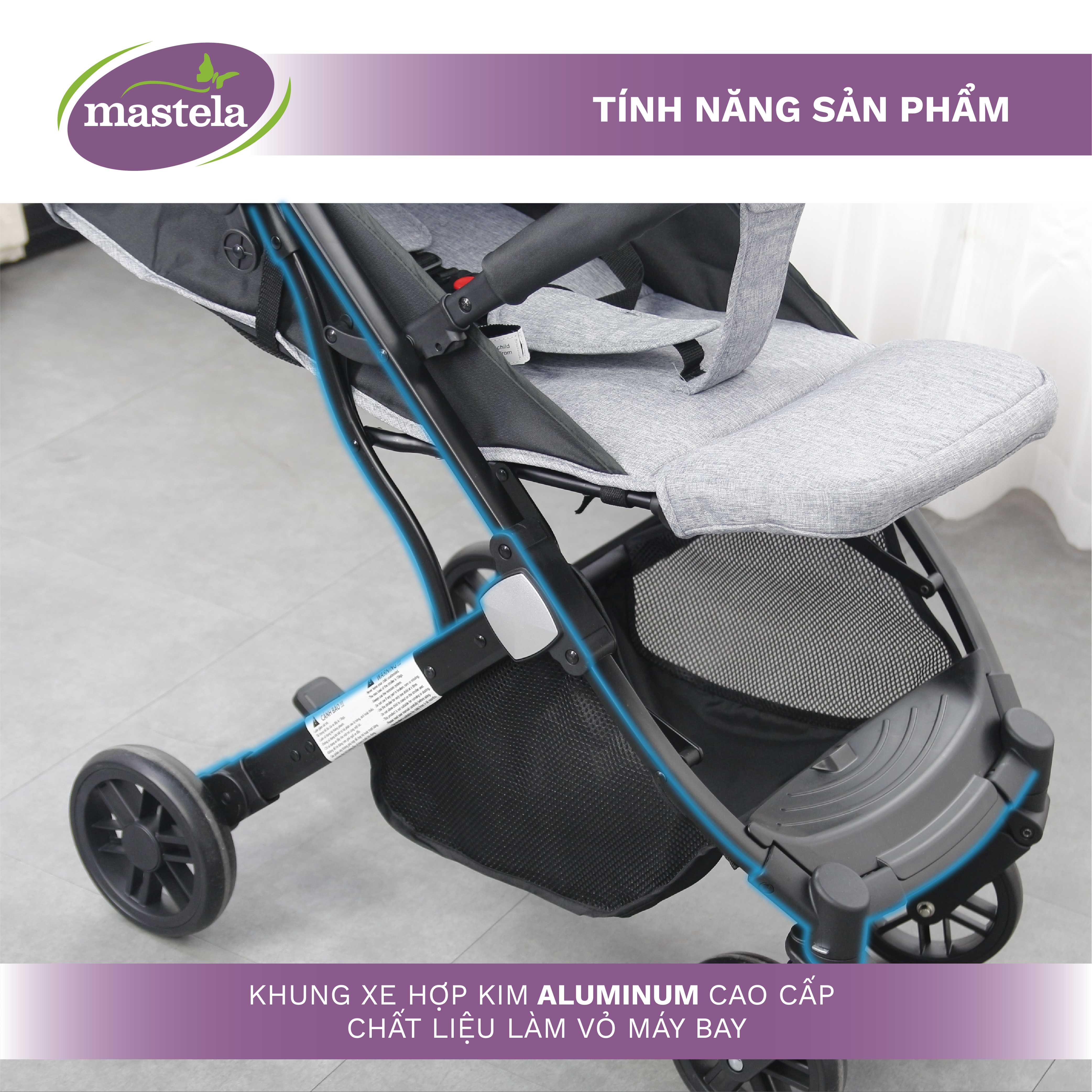 Xe đẩy gấp gọn cho bé Mastela HN-275 - Xe đẩy em bé sơ sinh cao cấp với tay kéo du lịch tiện lợi và khung aluminium siêu bền bảo hành 12 tháng